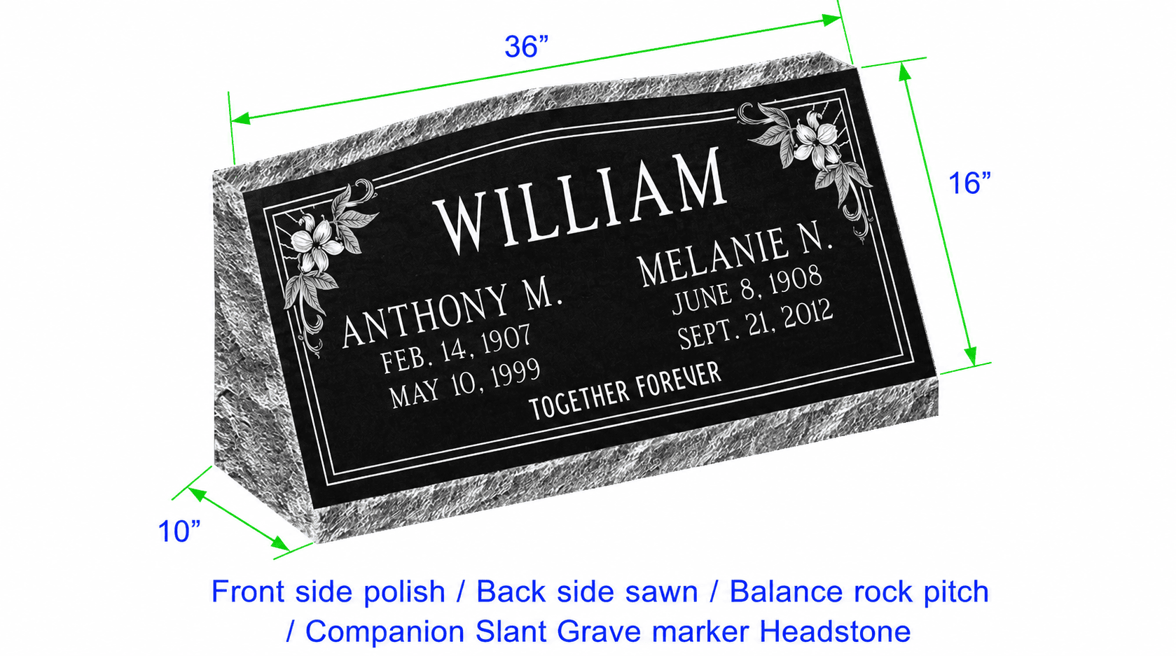 M104 Companion Slant Marker Headstone 36"x10"x16" P1BRP