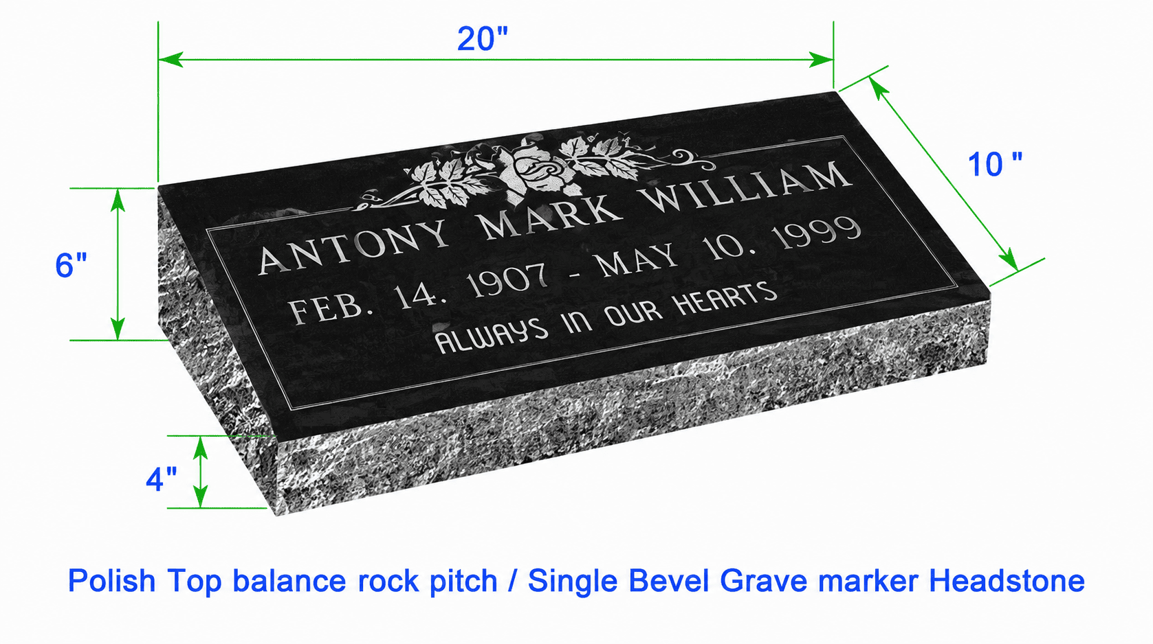 MB20 Flat Single Bevel Marker Headstone 20"x10"x6" P1BRP