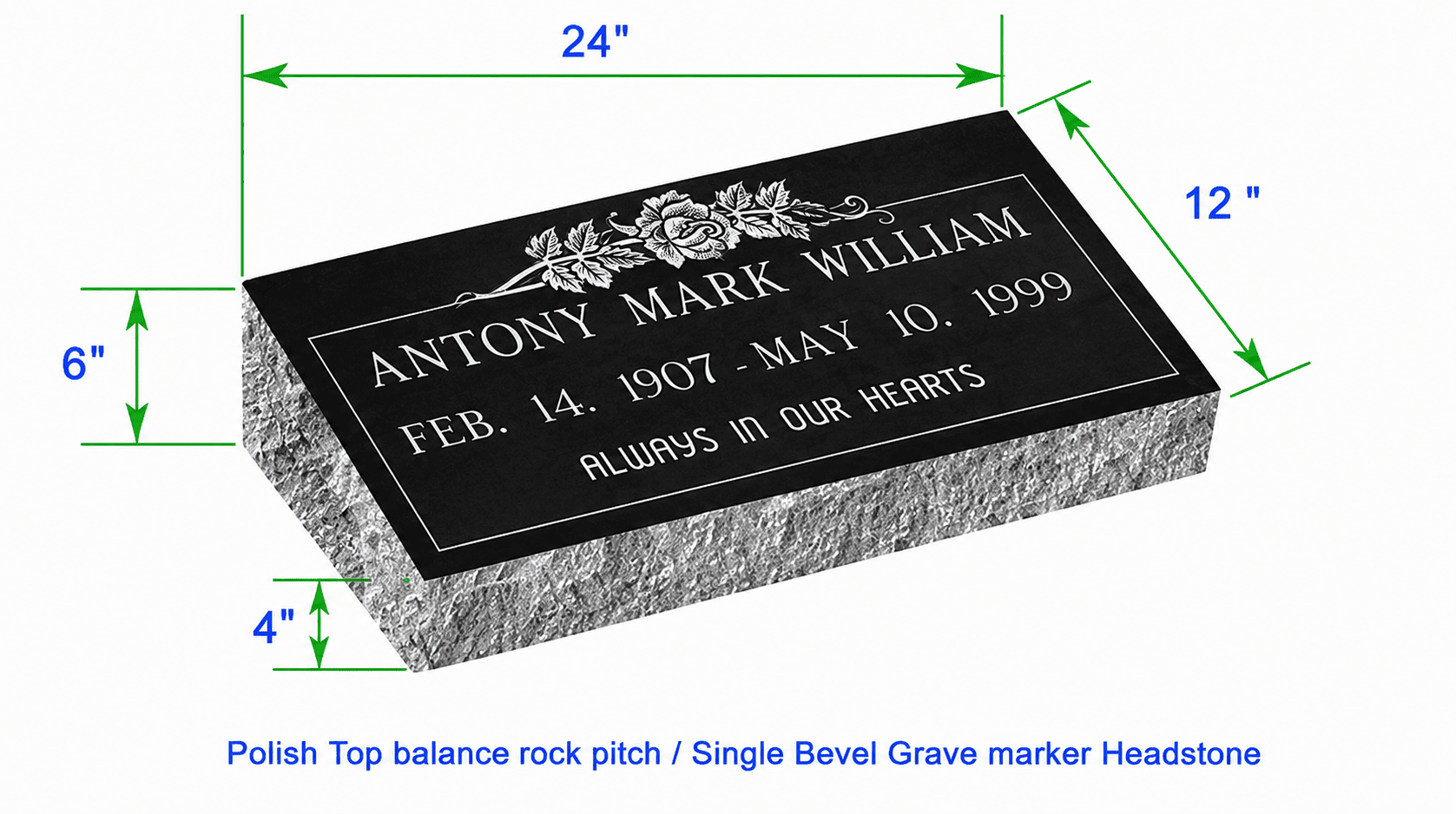 MB20 Flat Single Bevel Marker Headstone 24"x12"x6" P1BRP