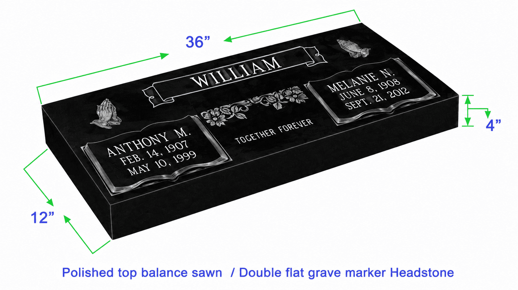 MF01 Flat Double Grave Marker Headstone 36"x12"x4" P1SWN