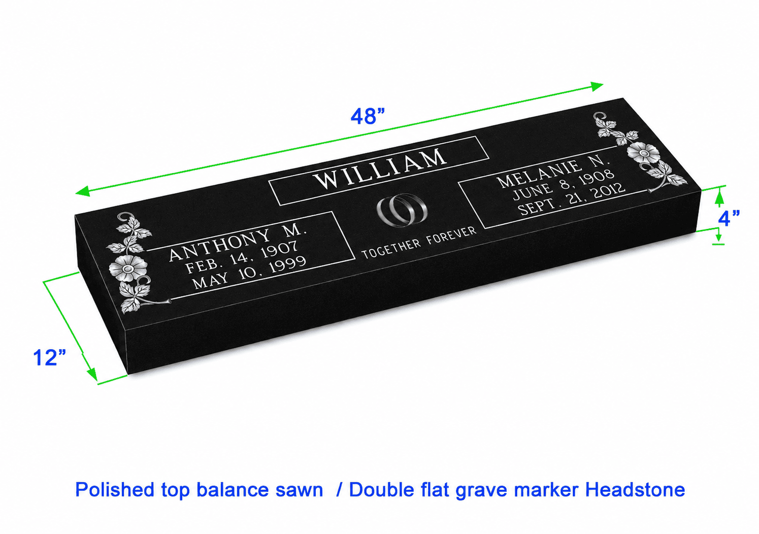MF01 Flat Double Grave Marker Headstone 48"x12"x4" P1SWN