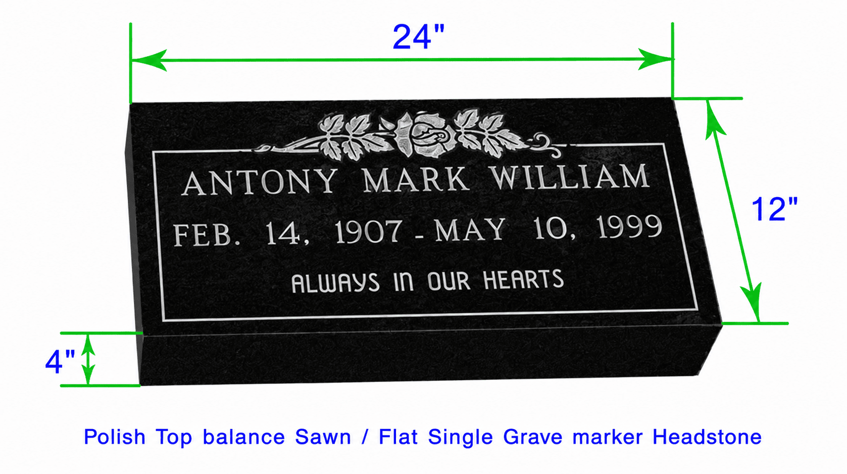 MF01 Flat Single Grave Marker Headstone 24"x12"x4" P1SWN