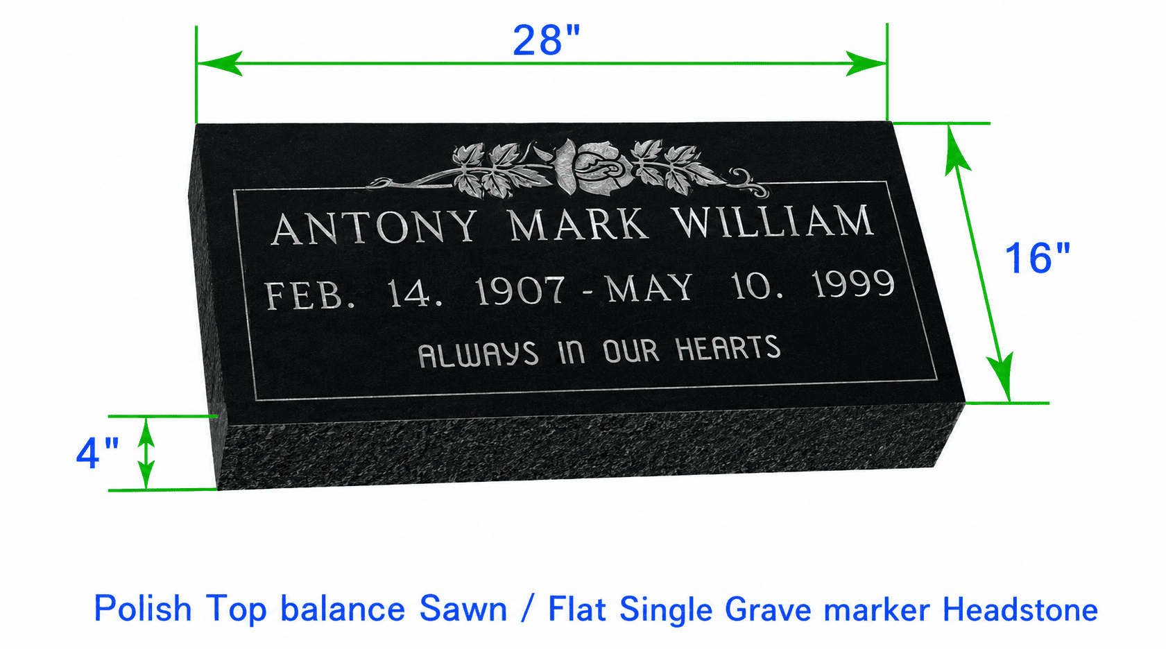 MF01 Flat Single Grave Marker Headstone 28"x16"x4" P1SWN