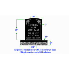 U104  Single Upright Serptop Headstone 16"x4"x18"   Top  with 24"x10"x4" Base