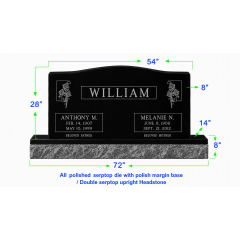 U104  Companion Upright Serptop Headstone 54"x8"x28"   Top  with 72"x14"x8" Base