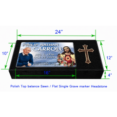 MF01 Flat Single Eternal Life Grave Marker Headstone 24"x12"x4" with 16"x10" color porcelain  P1SWN