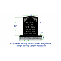 U104  Single Upright Serptop Headstone 18"x4"x24"   Top  with 24"x10"x4" Base