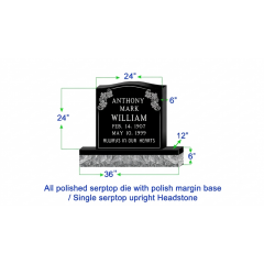 U104  Single Upright Serptop Headstone 24"x6"x24"   Top  with 36"x12"x6" Base