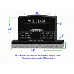 U104  Companion Upright Serptop Headstone 36"x6"x24"   Top  with 48"x12"x6" Base
