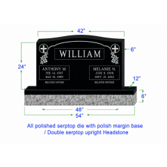 U104  Companion Upright Serptop Headstone 42"x6"x24"   Top  with 54"x12"x6" Base
