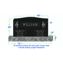 U104  Companion Upright Serptop Headstone 48"x8"x28"   Top  with 72"x14"x8" Base