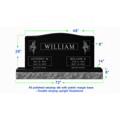 U104  Companion Upright Serptop Headstone 48"x8"x24"   Top  with 72"x14"x8" Base
